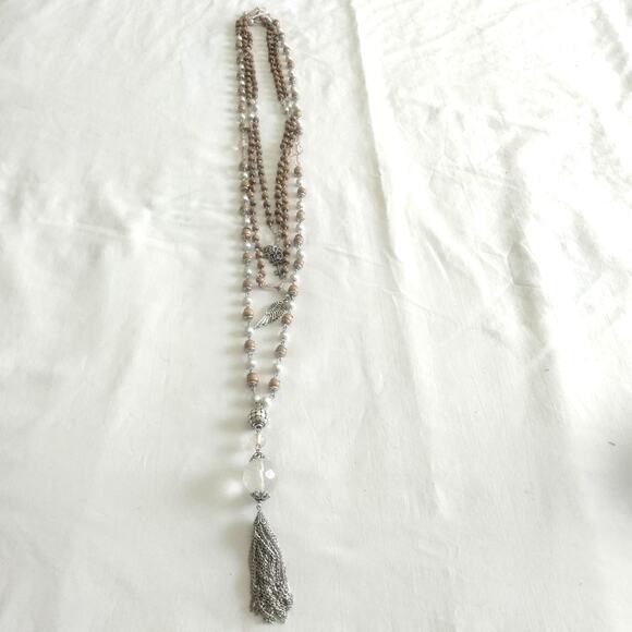 Iris Apfel & Bajalia 3 Silver & Wood Bead Layered Pendant Statement Necklaces - Picture 2 of 16